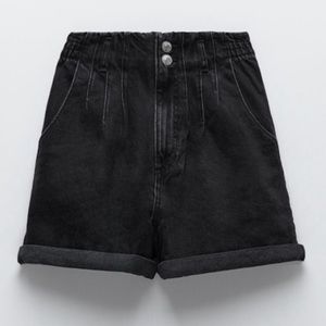 NWT Zara high waisted paper bag black denim shorts